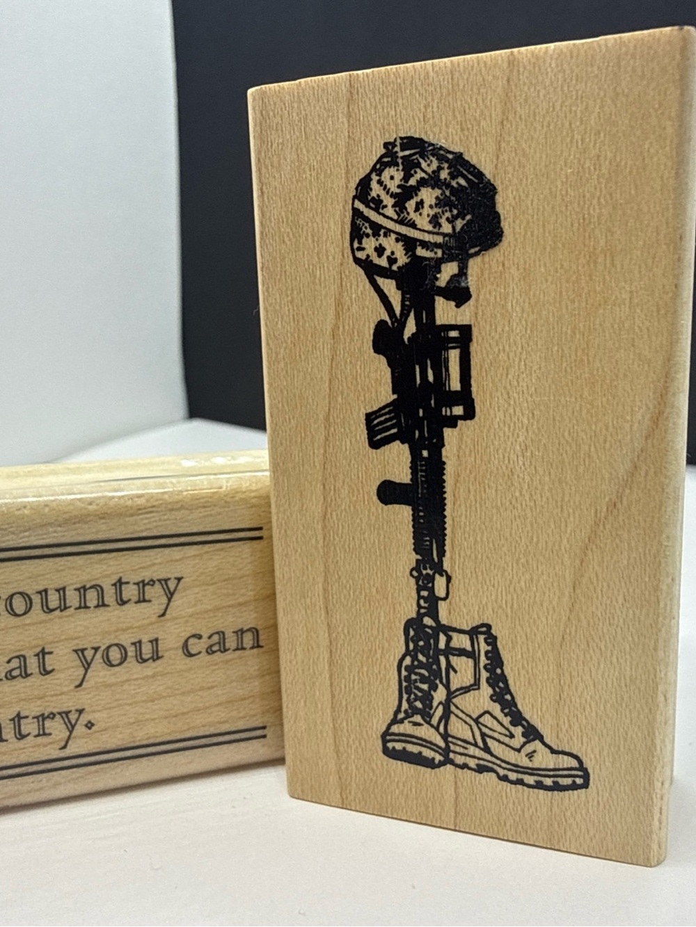 Stampabilities Patriotic Military Rubber Stamp Lot of 2 JFK Quote, Helmet Boots - Picture 4 of 10